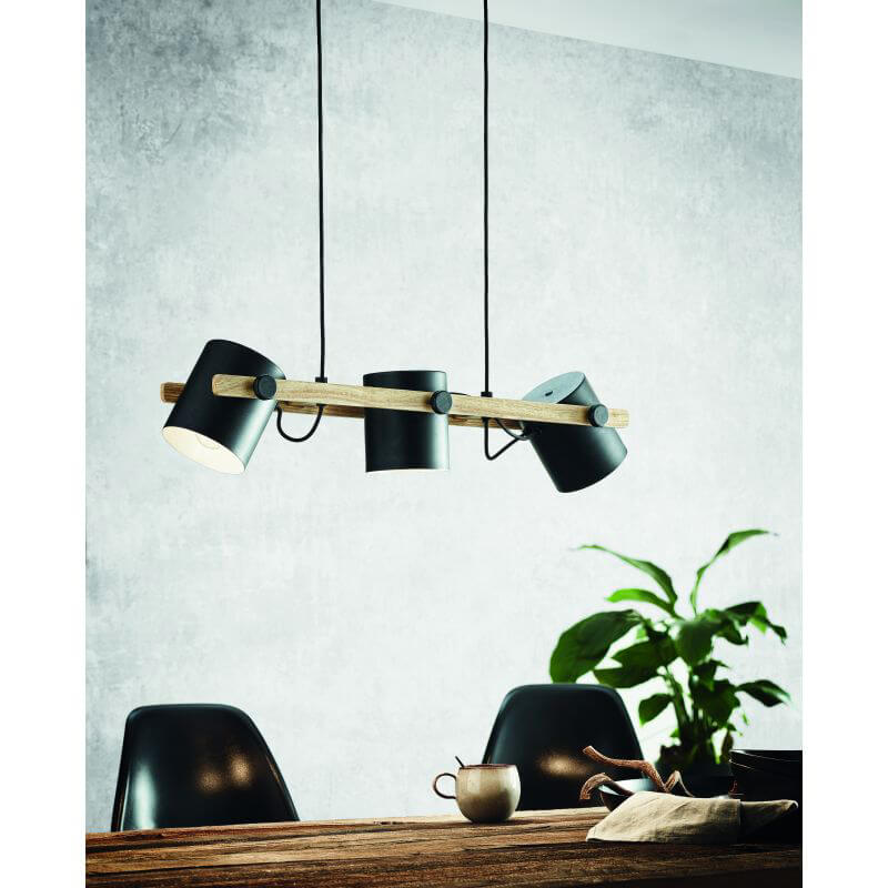 *HORNWOOD SOSPENSIONE 3X60W E27 METALLO NERO/CREMA