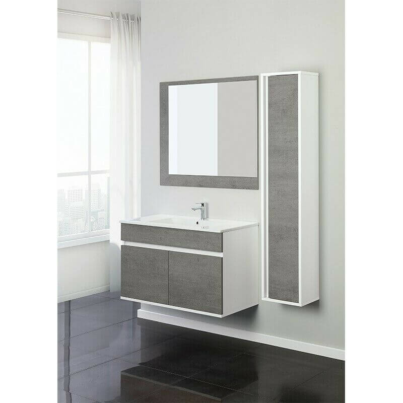 MOBILE BAGNO SOSPESO CM.90X57 CEMENTO E BIANCO