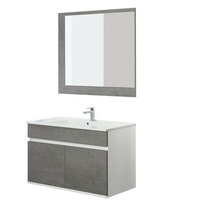 MOBILE BAGNO SOSPESO CM.90X57 CEMENTO E BIANCO