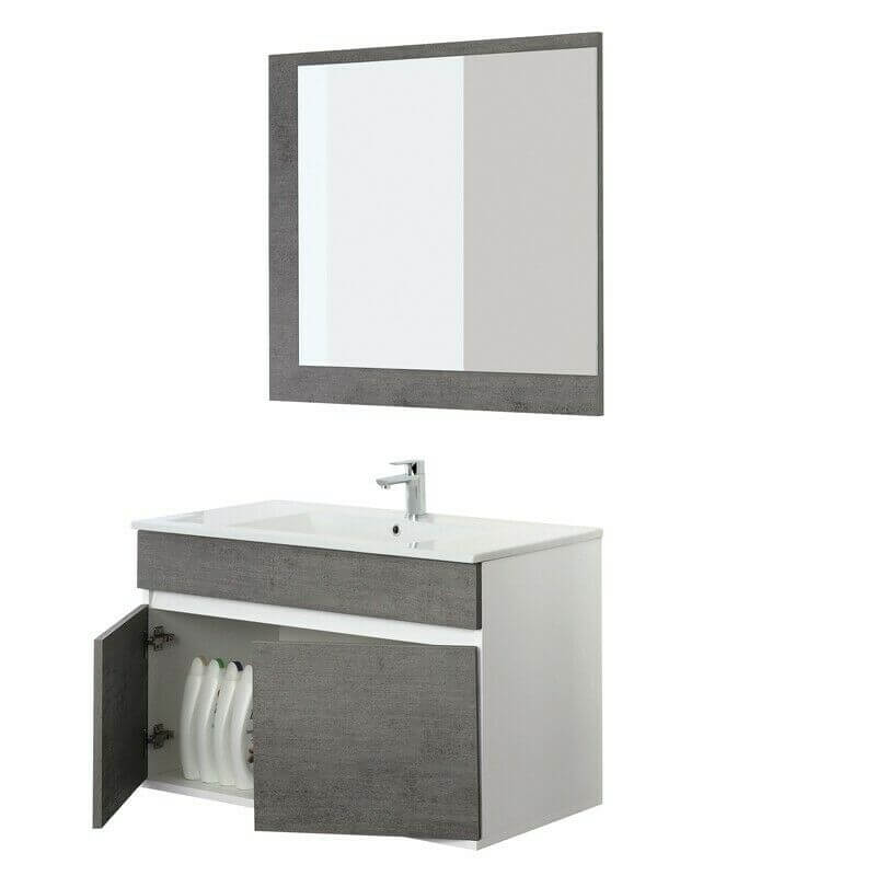 MOBILE BAGNO SOSPESO CM.90X57 CEMENTO E BIANCO