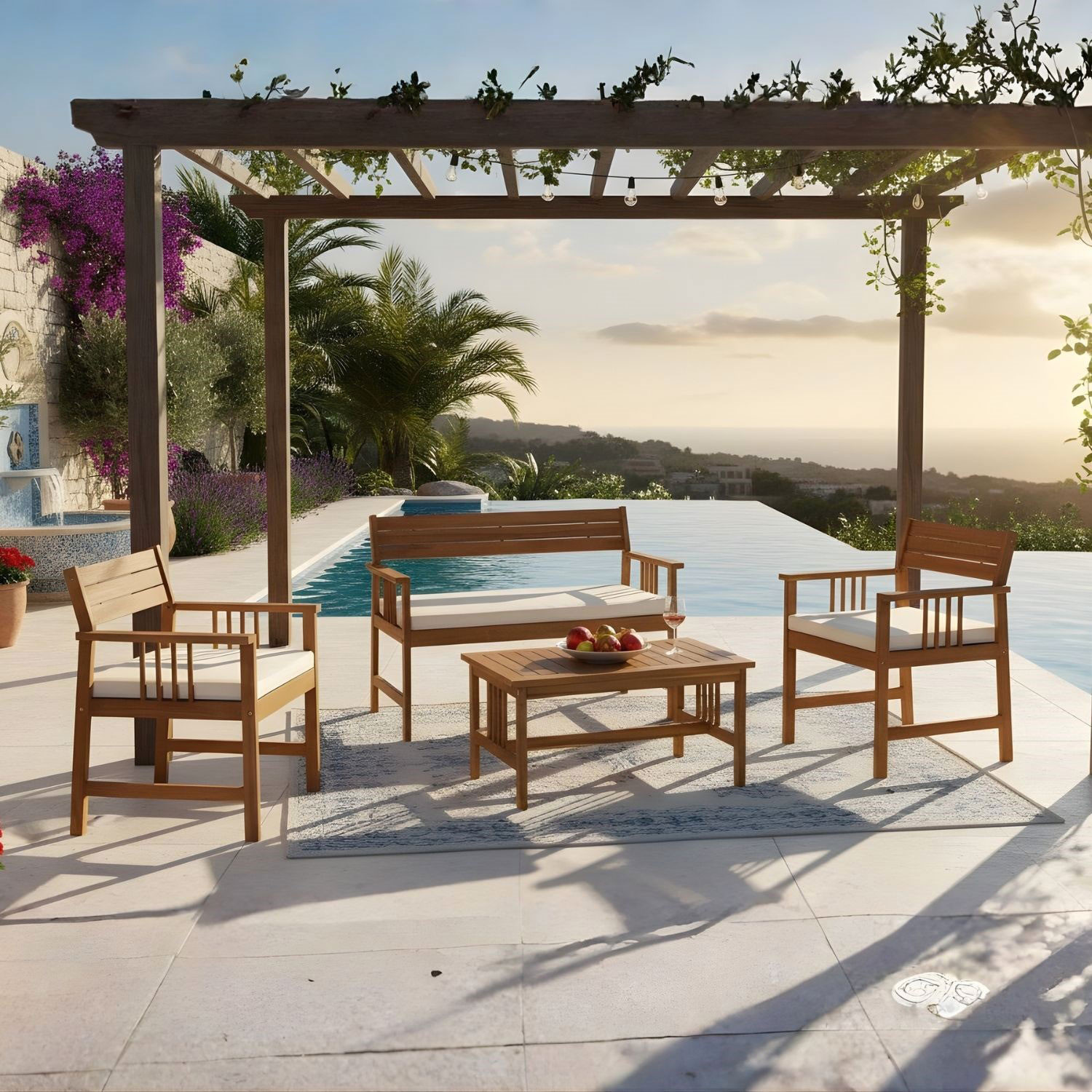 SALOTTO IN LEGNO CON CUSCINI NOEMI