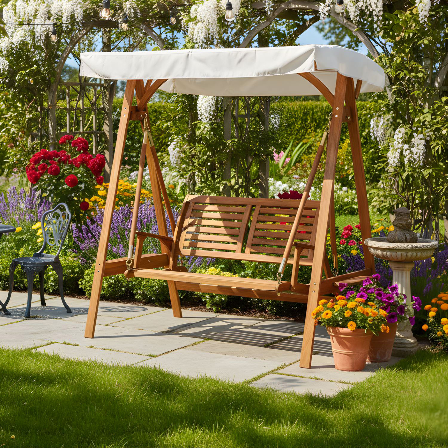 DONDOLO 2 POSTI IN LEGNO CM.185X122 H188