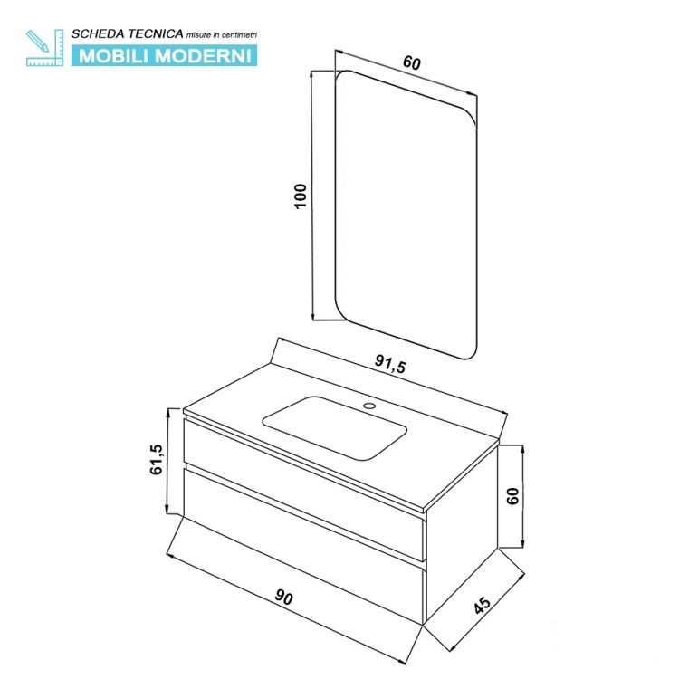 *MOBILE BAGNO CM.90 2 CASS.TORTORA PASTELLO