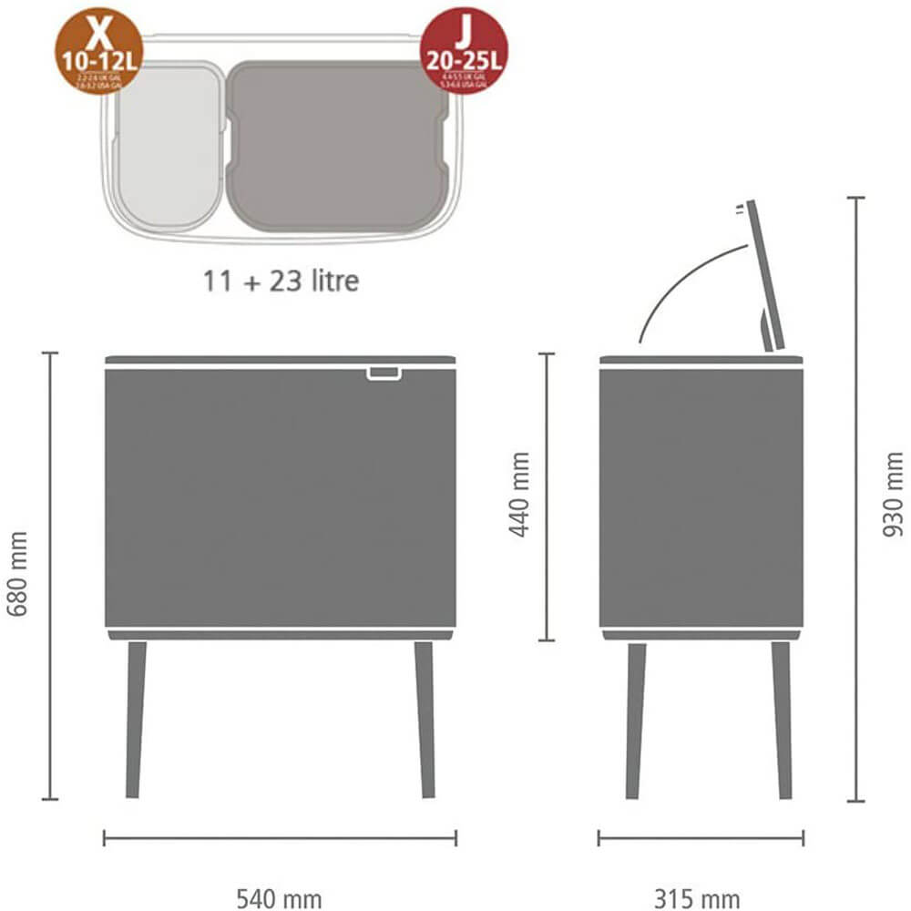 PATTUMIERA BO TOUCH BIN 11+23LT NERO OPACO