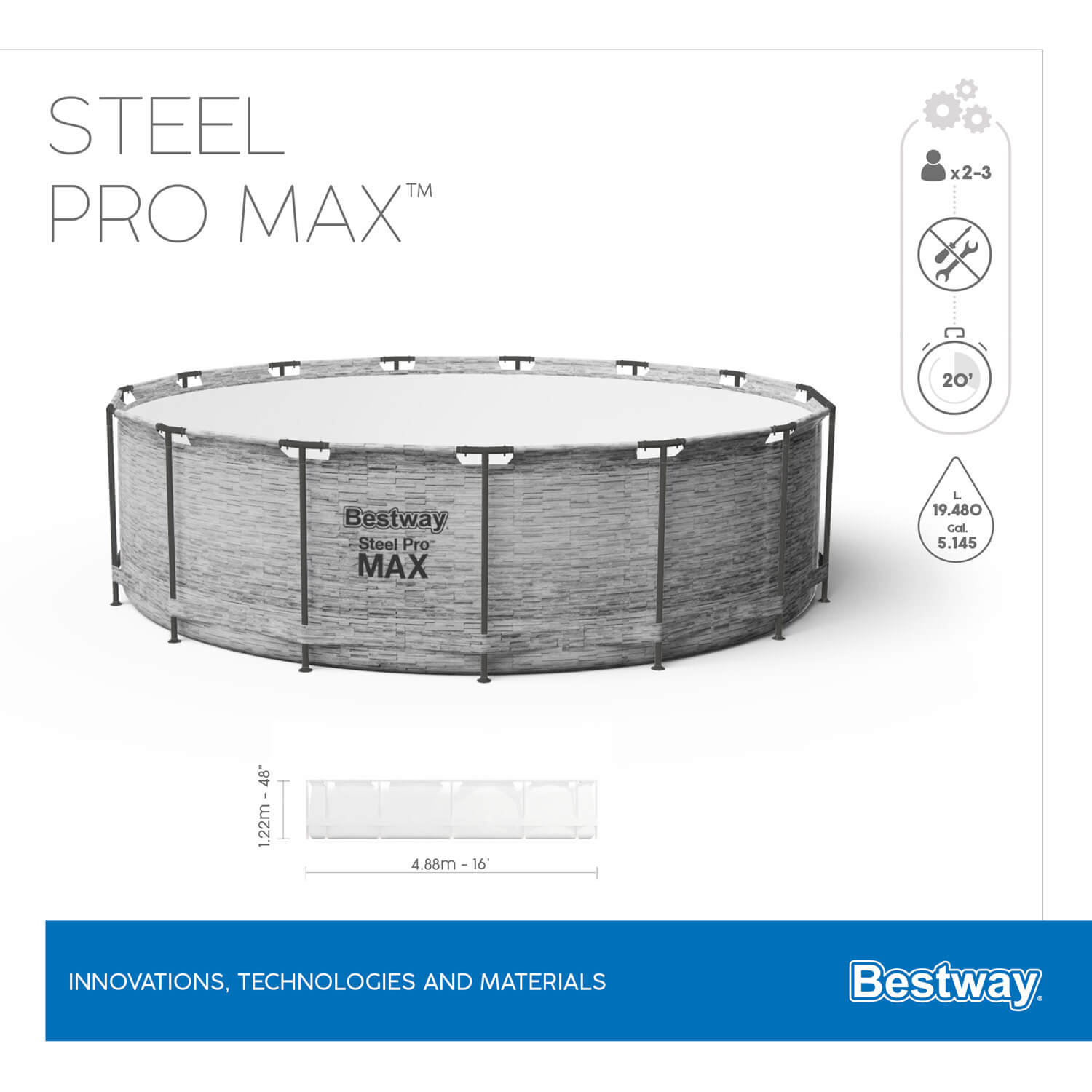 PISCINA STEEL PRO MAX 4.88X1.22M GRIGIA