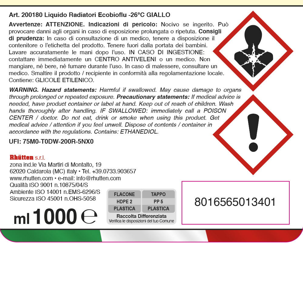 LIQUIDO RADIATORI GIALLO -26° LT.1