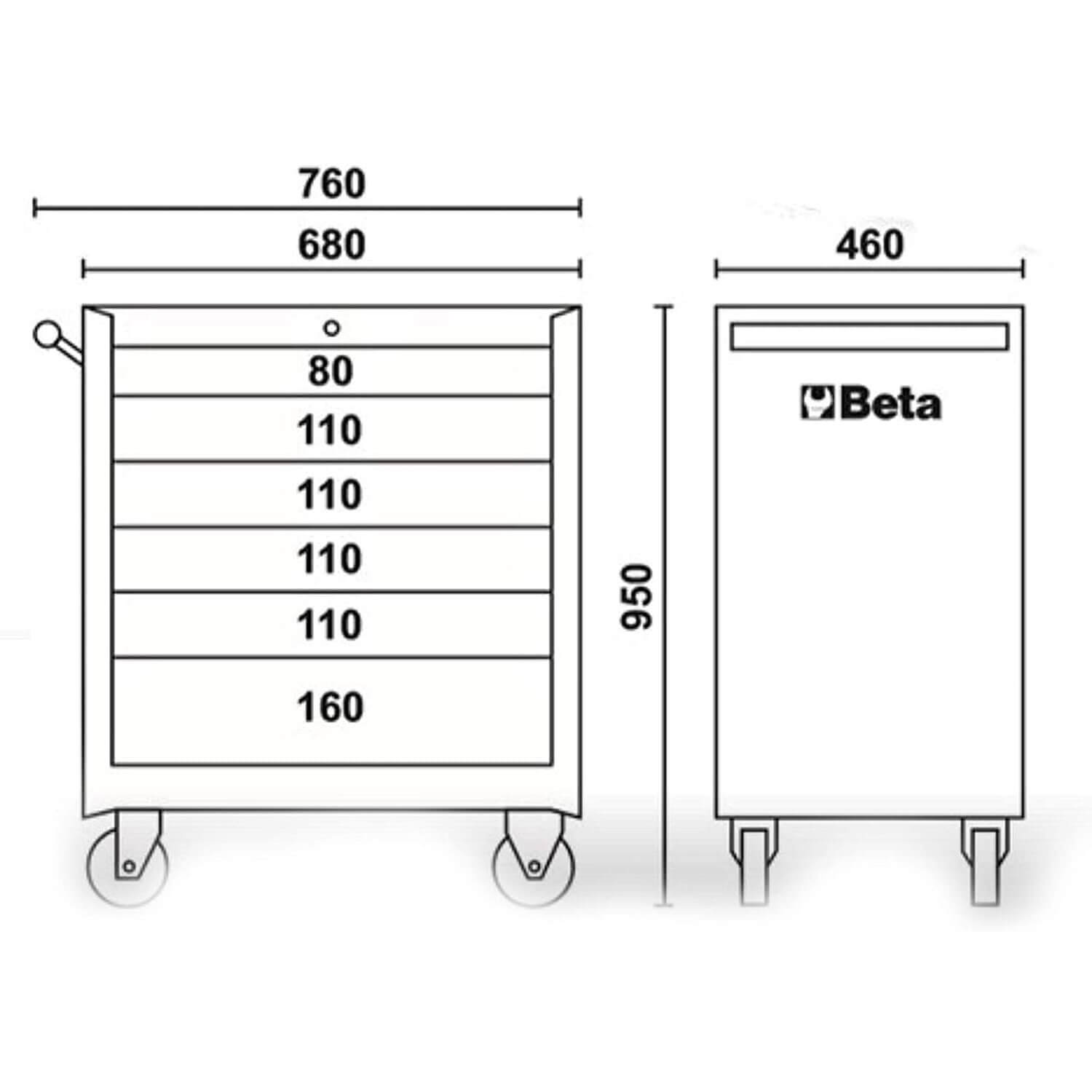 CARRELLO LAVORO C/6 CASETT.76X46X95