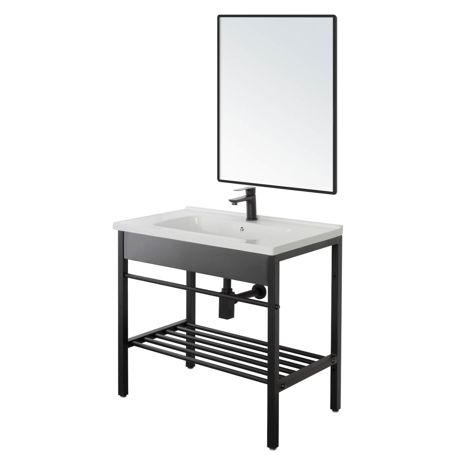 COMP.BAGNO METALLO CM.60 C/LAVABO E SPECCHIO NERO