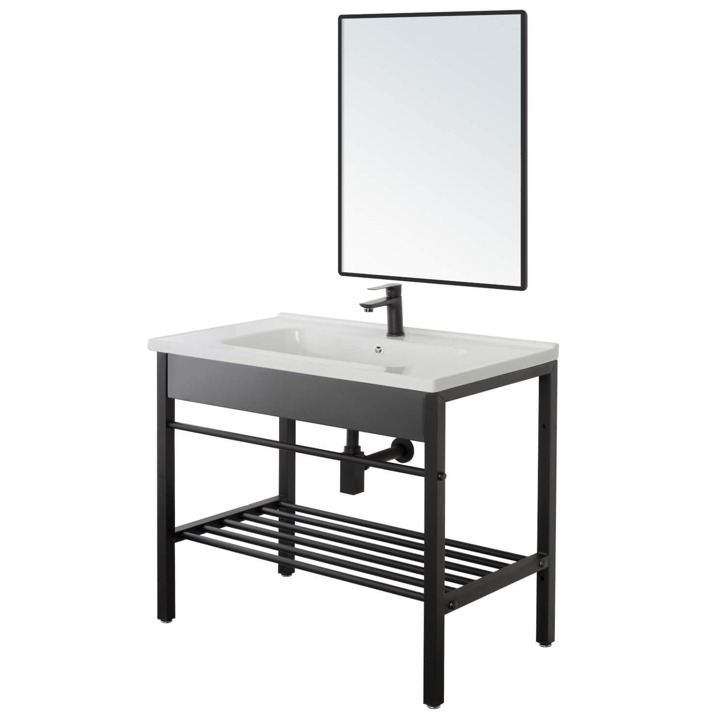 COMP.BAGNO METALLO CM.80 C/LAVABO E SPECCHIO NERO