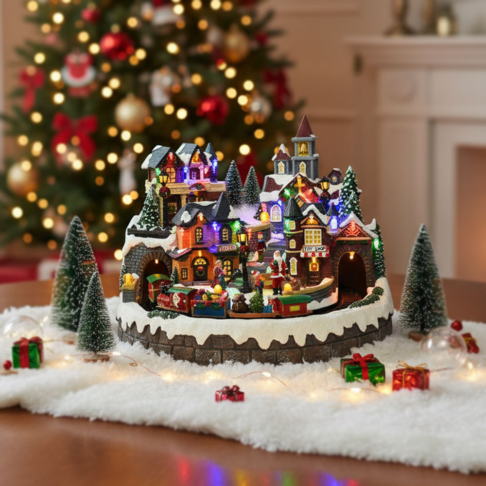 SCENARIO LED CON TRENO E MUSICA CM.40.5X40.5X31H