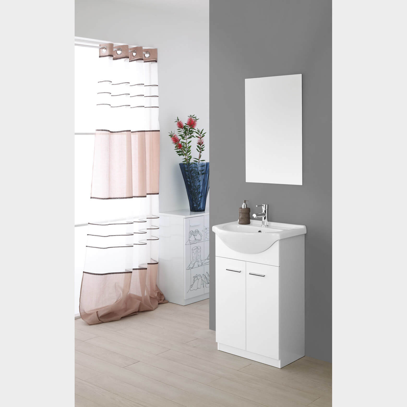 MOBILE BAGNO C/SPECCHIO CM.56X87H BIANCO LUCIDO