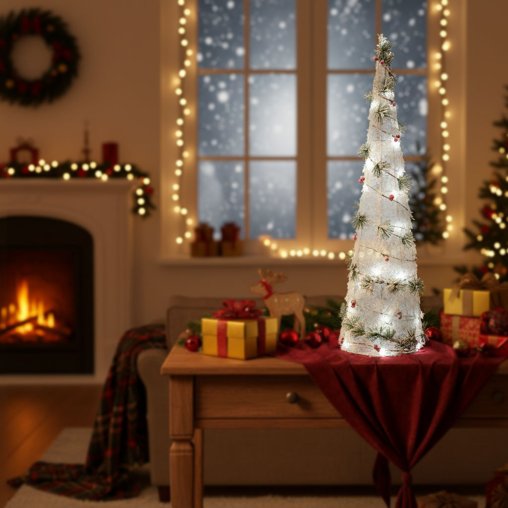 ALBERO INTRECCIATO INNEVATO CON LUCI CM.80