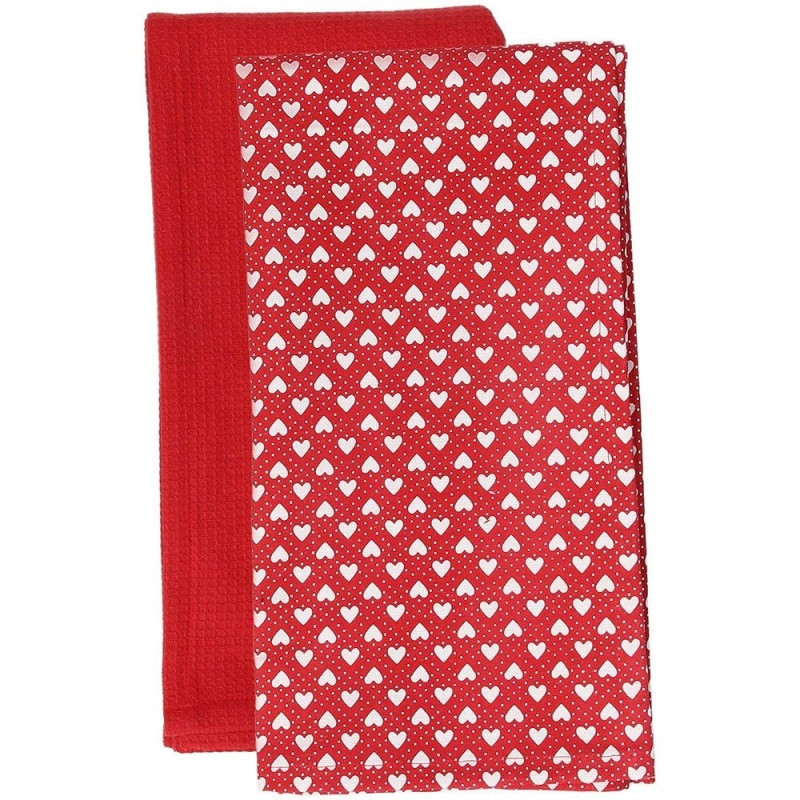 *SET2 STROFINACCI CM.50X70 ROSSO CON CUORI BIANCHI