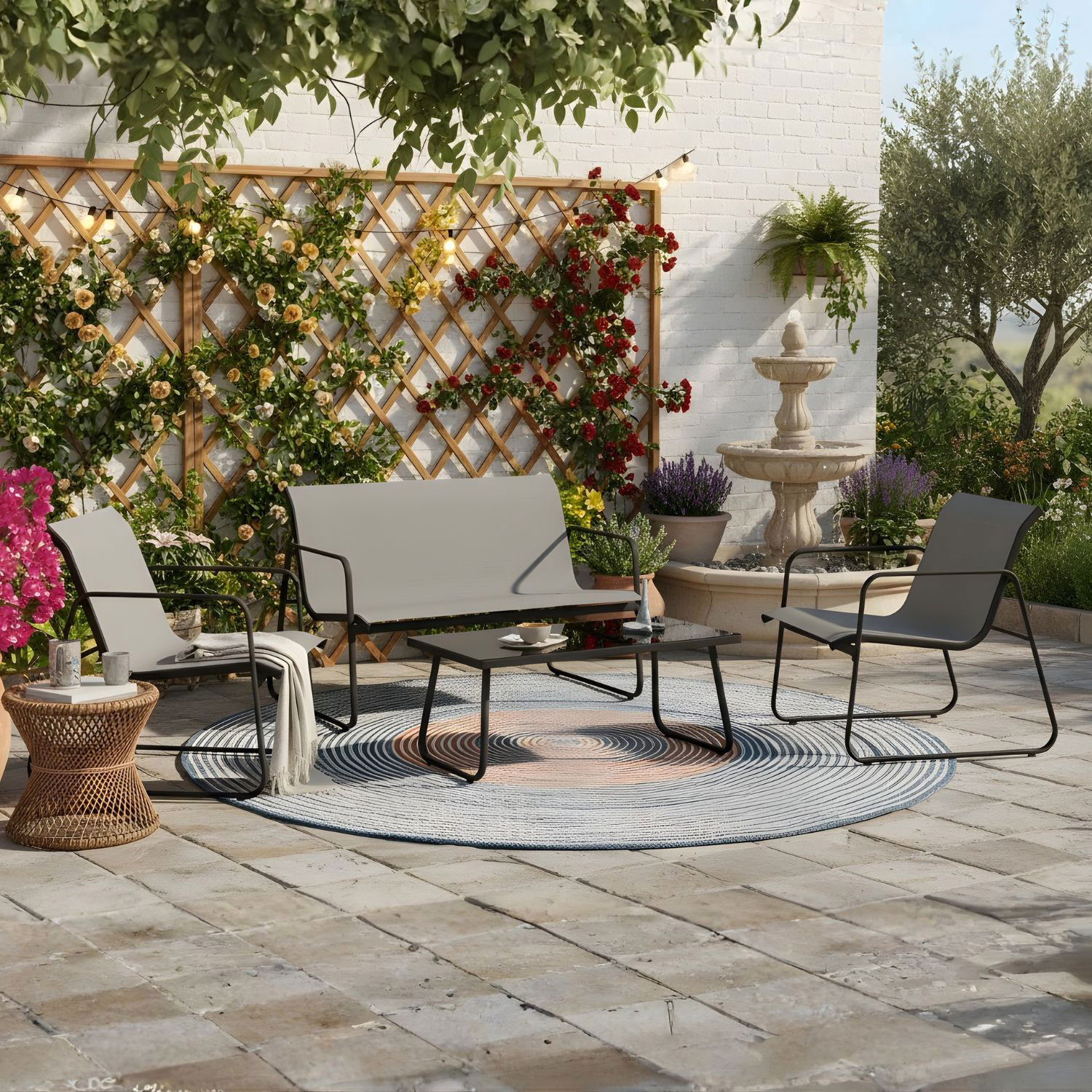 SALOTTO IN FERRO E TEXILENE GRIGIO SCURO