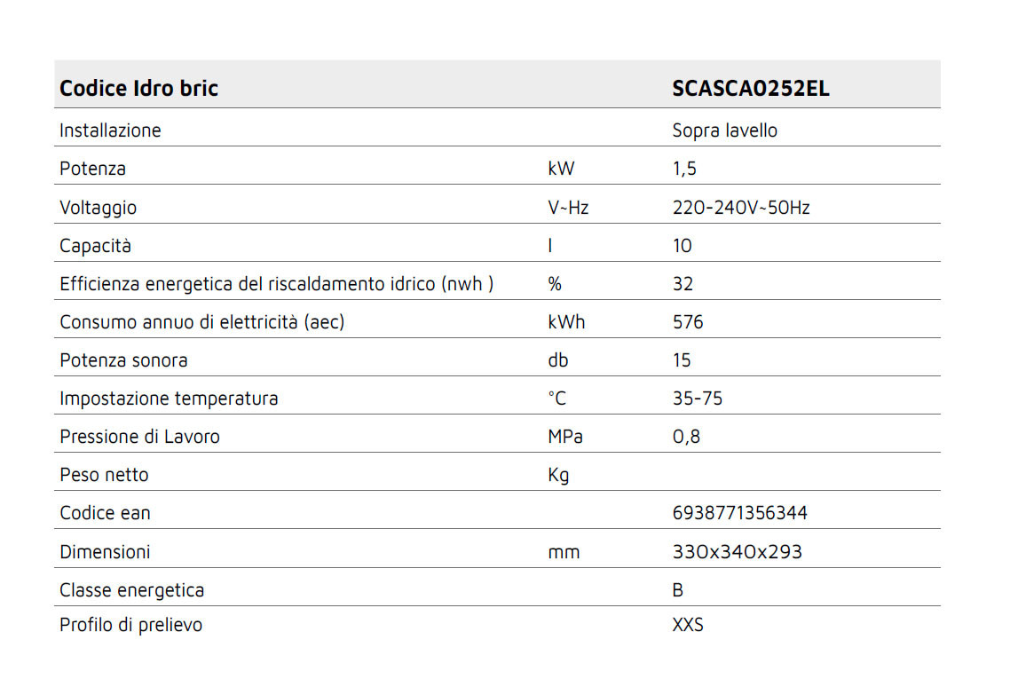 SCALDABAGNO JONIO LT.10 SPL 2A