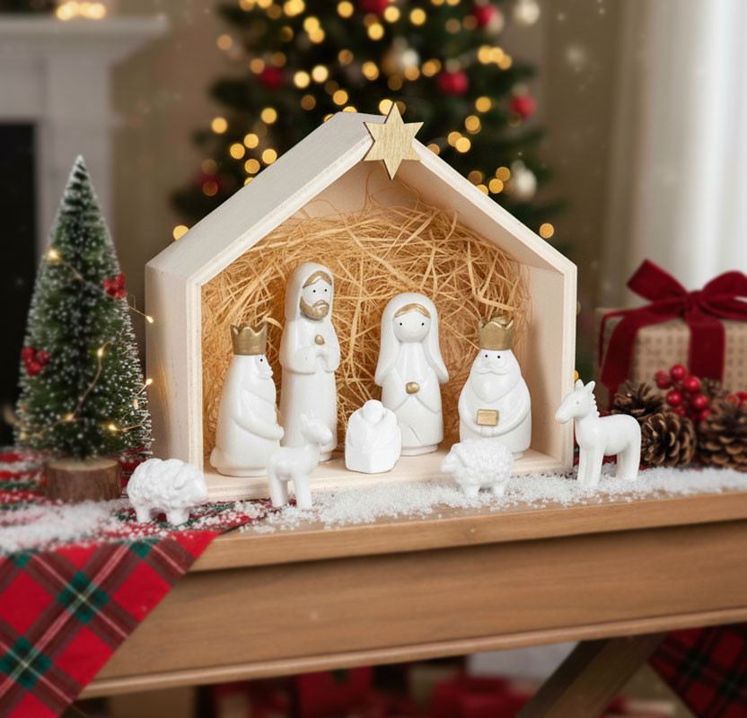 NATIVITA'10F CASIEL C/CAPANNA B/ORO 18X5.5X16H