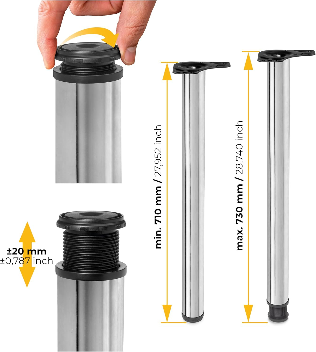 SET4 GAMBE PER TAVOLO D.6 CROMO LUCIDO