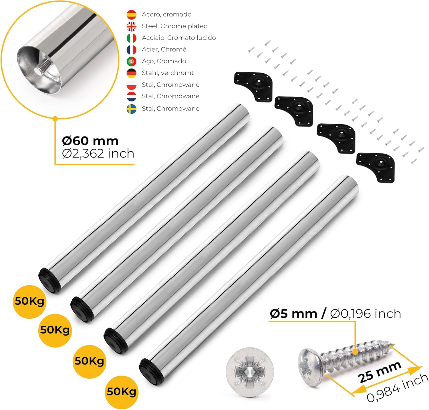 SET4 GAMBE PER TAVOLO D.6 CROMO LUCIDO