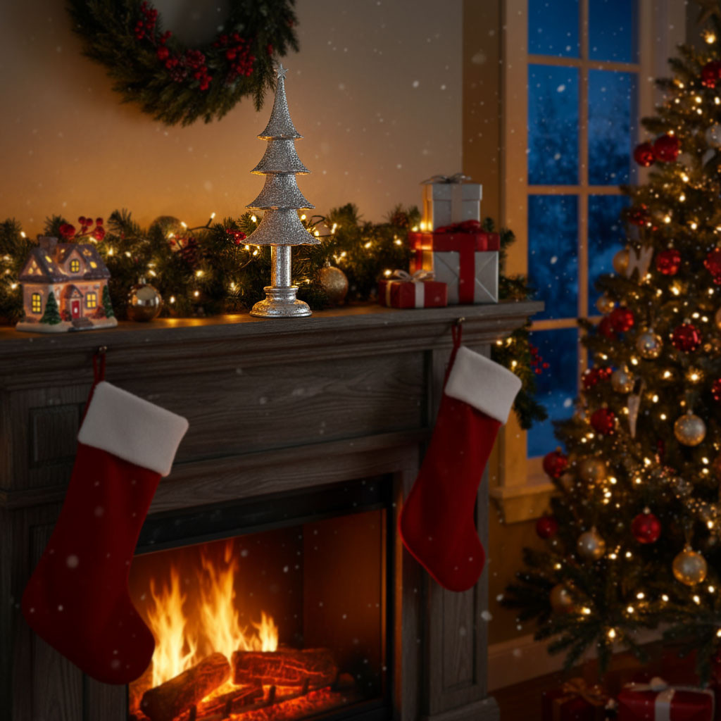 ALBERELLO DECORATO 49CM SILVER