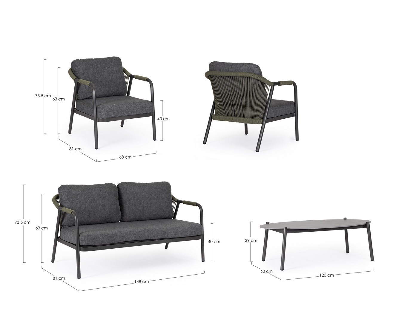 SALOTTO C-C MIRAVET ANTRACITE/VERDE