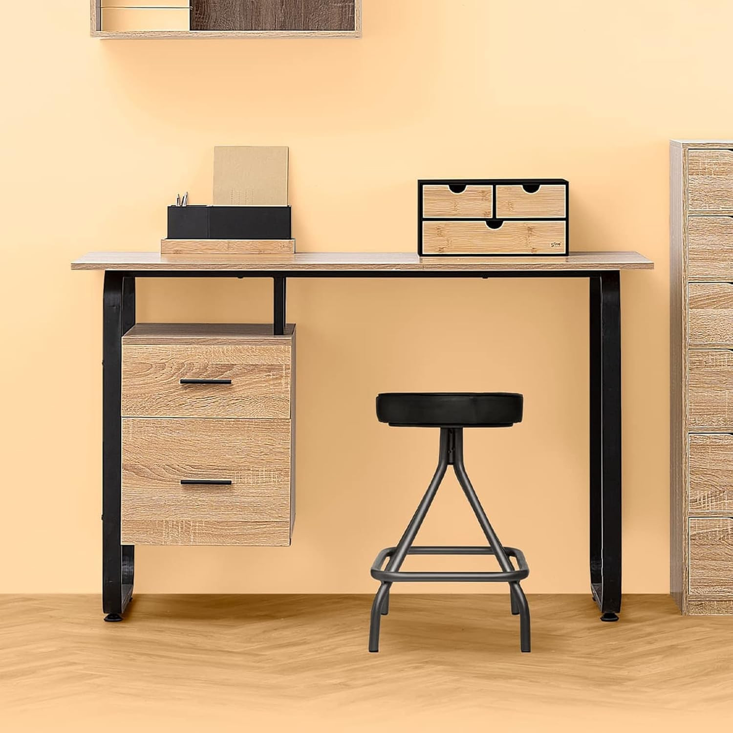 SCRIVANIA METALLO C/CASS.EFF.LEGNO
