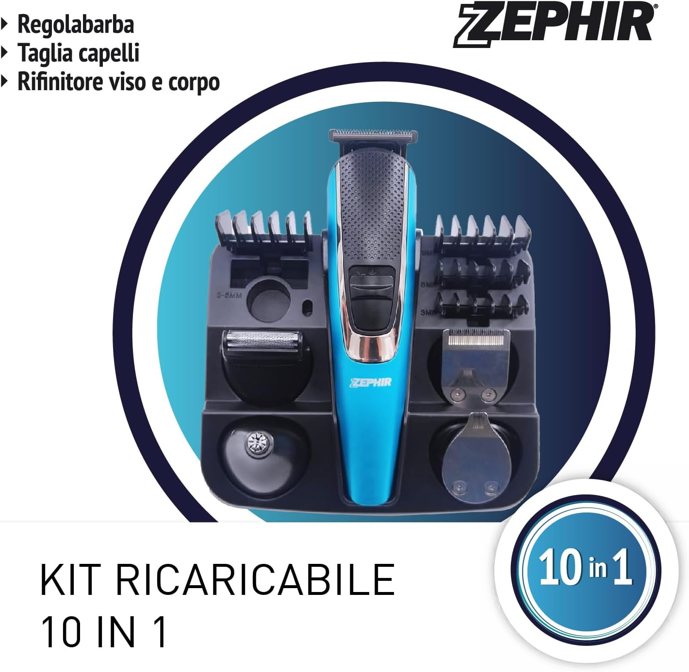 TAGLIA CAPELLI REGOLA BARBA 10 IN 1 RICARICABILE
