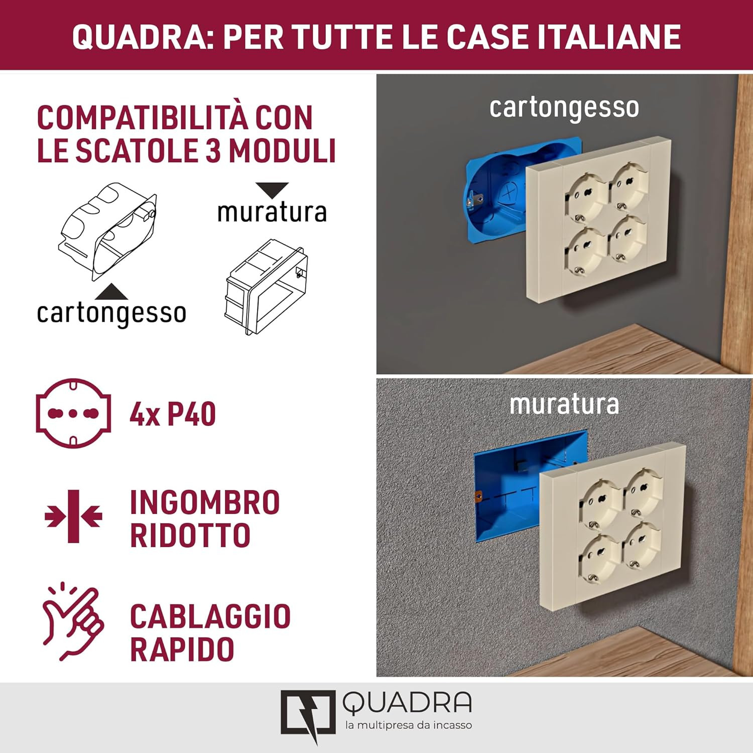 MULTIPRESA INCASSO 4PRESE P40 SABBIA