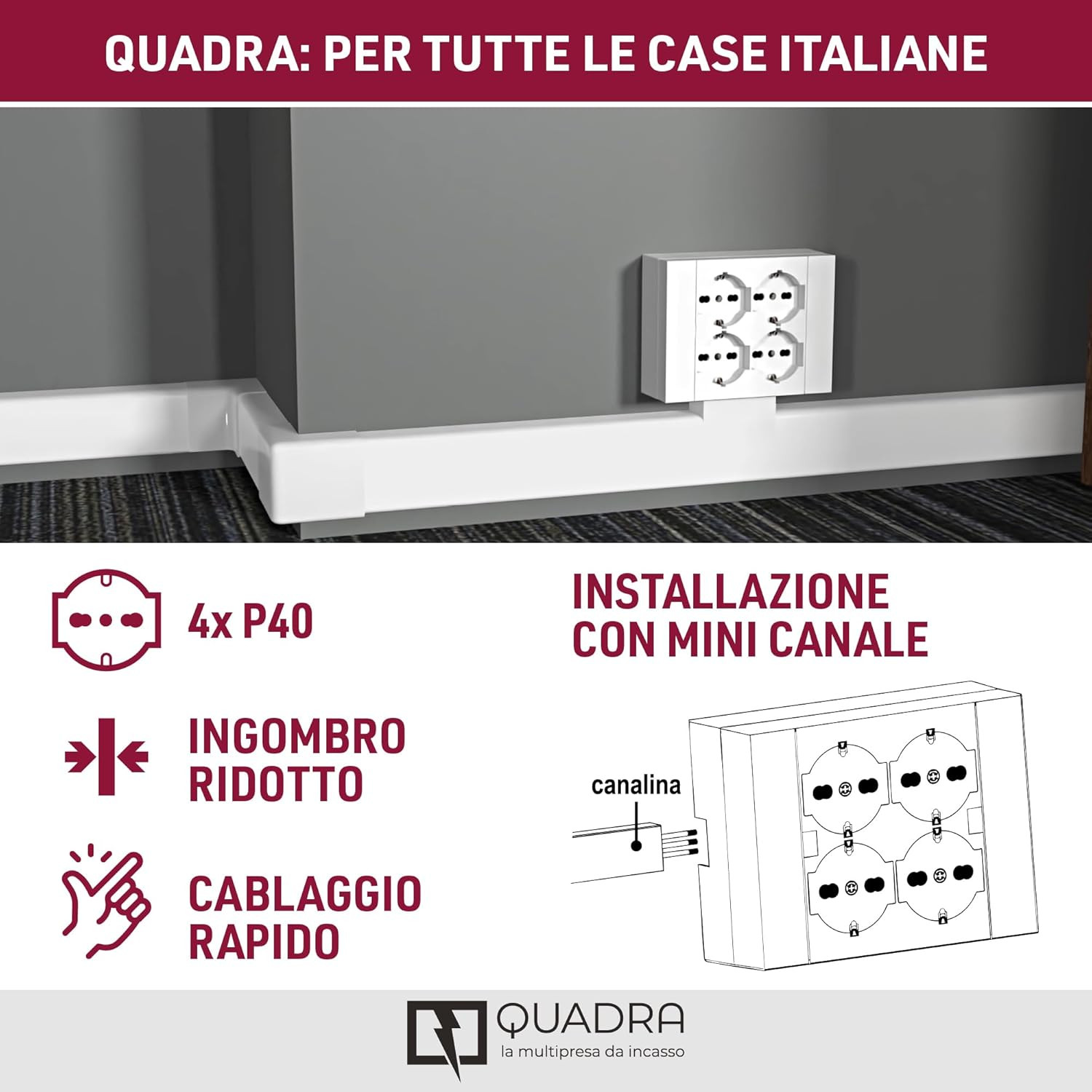 MULTIPRESA INCASSO 4PRESE P40 BIANCA+SCATOLA