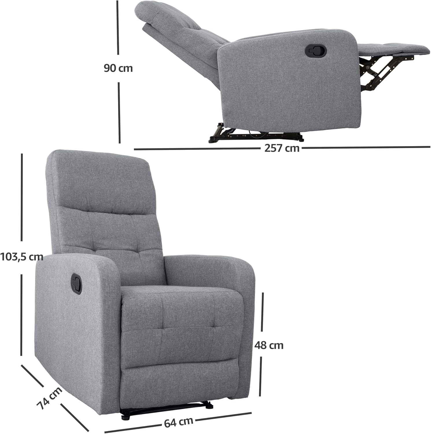 POLTRONA RECLINABILE TESSUTO GRIGIA