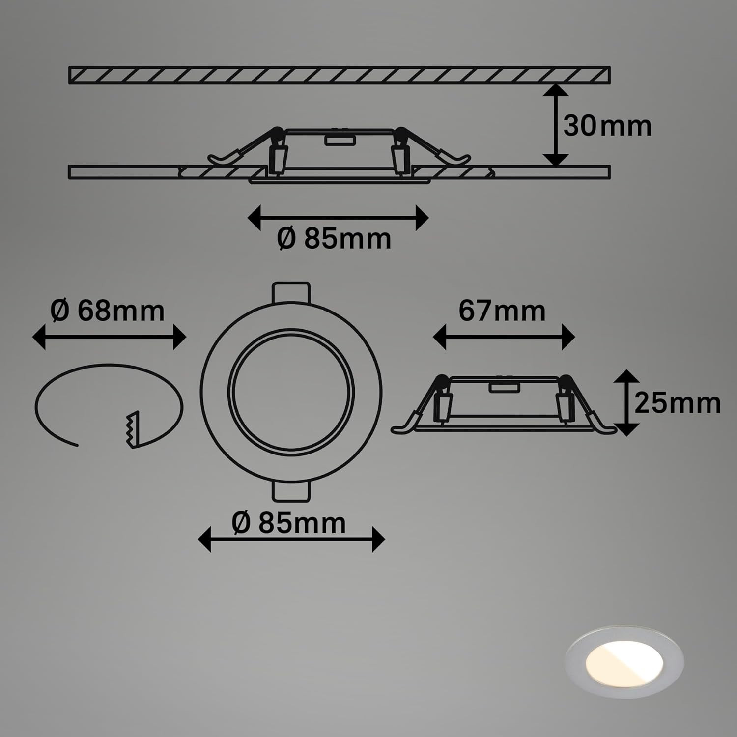 SET 3 FARETTI INCASSO IP44 CM.8.5 4 WATT CROMO
