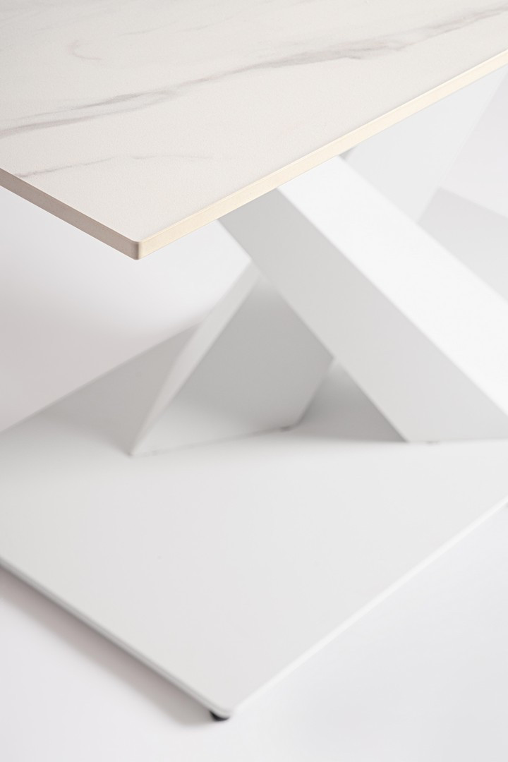 TAVOLO IN GRES EFF.MARMO BIANCO CM.160/200X90X75H