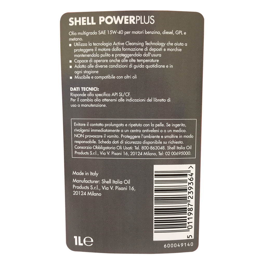 OLIO MOTORE SHELL 15W40 LT.1