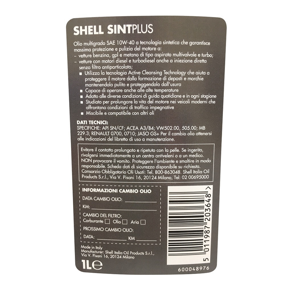 OLIO MOTORE SHELL 10W-40 LT.1