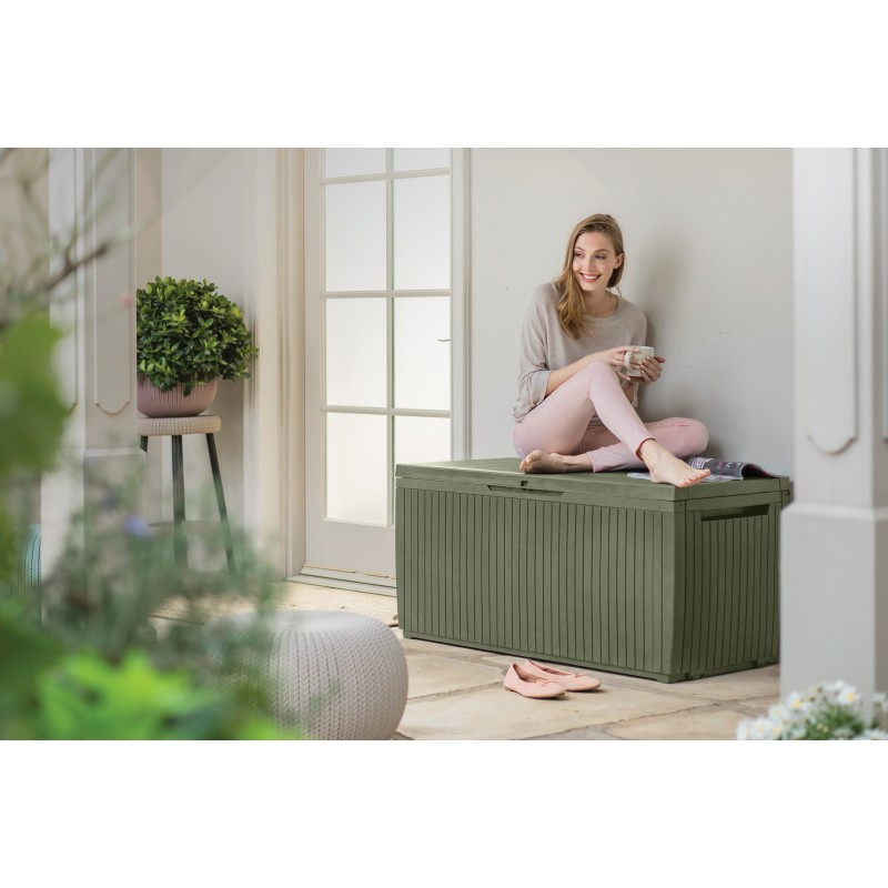 BAULE RESINA EFF.LEGNO C/RUOTE VERDE 123X53.5X57
