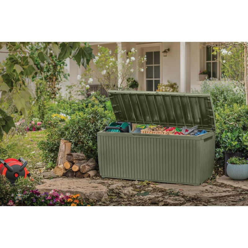 BAULE RESINA EFF.LEGNO C/RUOTE VERDE 123X53.5X57
