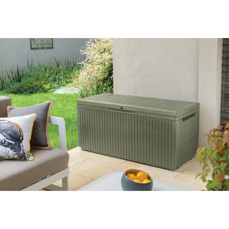 BAULE RESINA EFF.LEGNO C/RUOTE VERDE 123X53.5X57