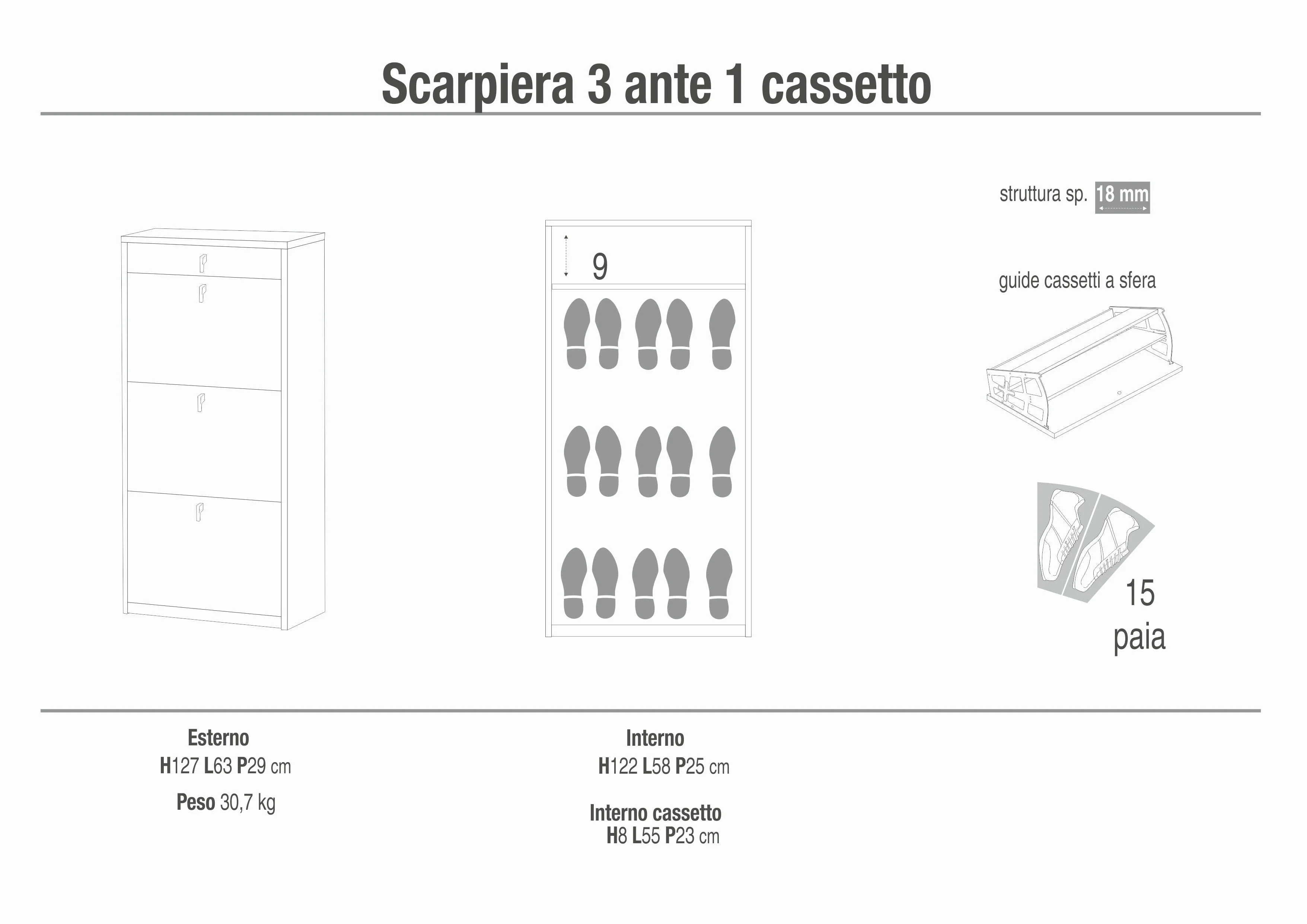 SCARPIERA 3A+1CASS.CM.63X29X127 NOCE STELVIO