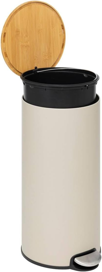 PATTUMIERA PEDALE 30L.METALLO BAMBOO BEIGE LINO