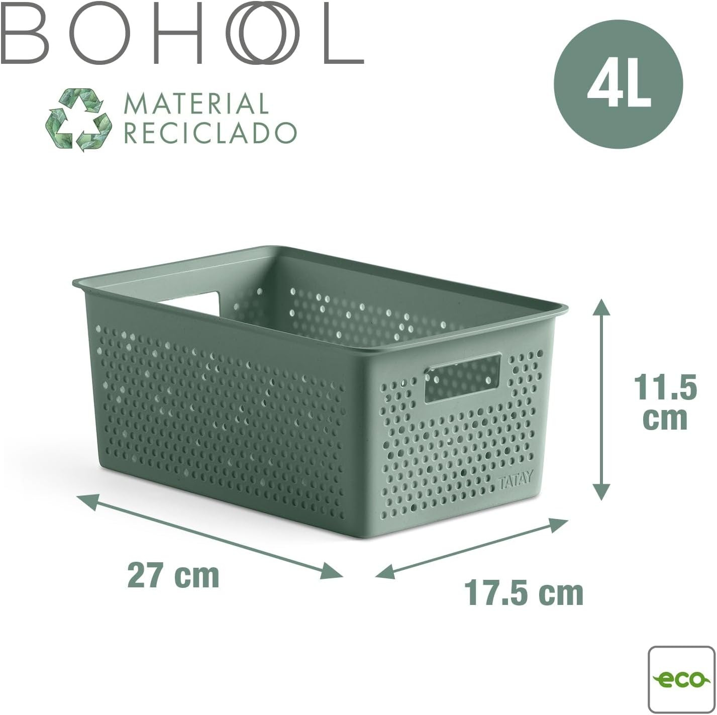 CESTA BOHOL S 4L.VERDE SALVIA CM.17.5X27X11.5H