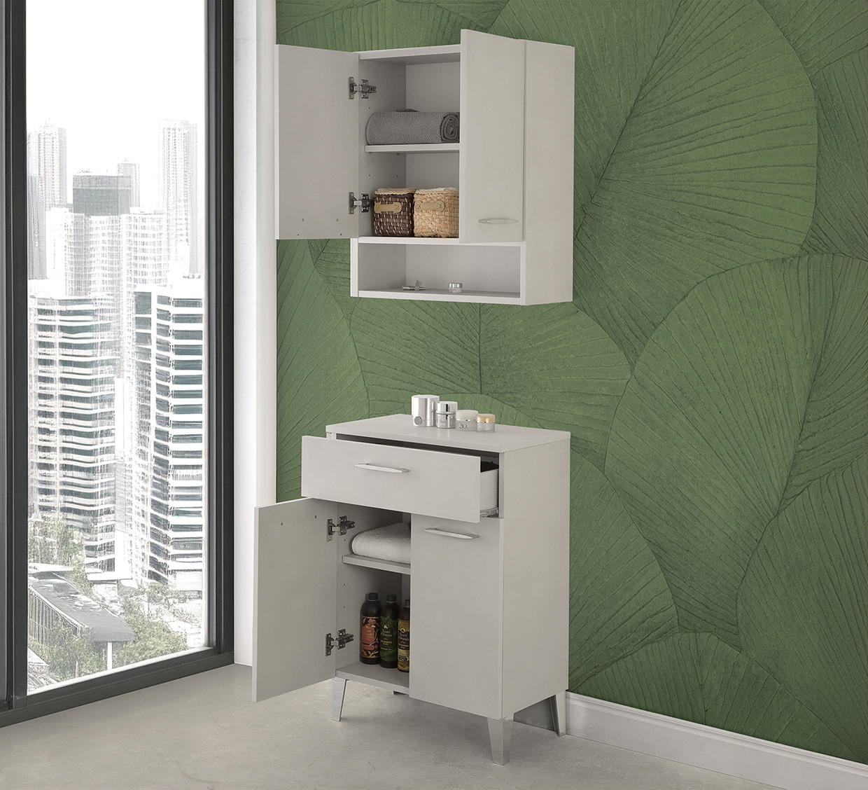 MOBILETTO BAGNO 1C+2ANTE CM.60.5X34X84H GRIGIO