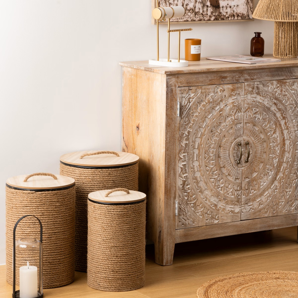 PORTABIANCHERIA D.30X43H METALLO/CORDA BEIGE