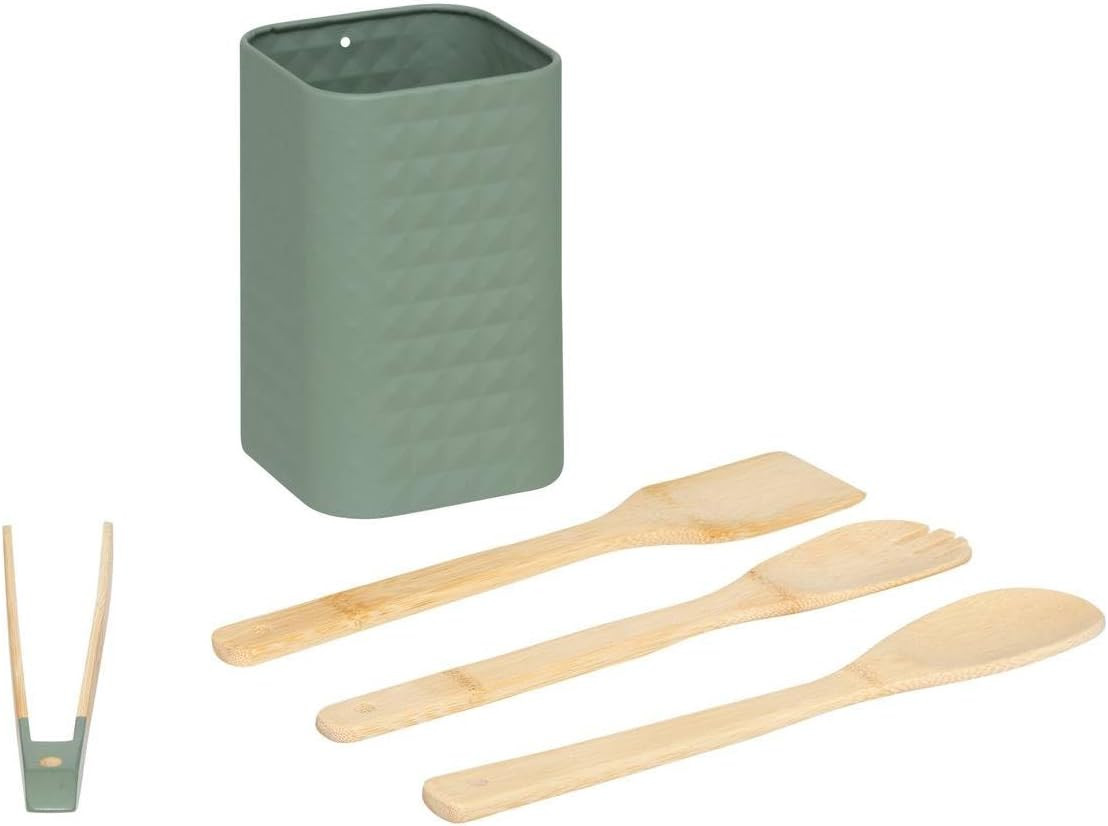 SET4 UTENSILI BAMBOO C/SUPP.METALLO