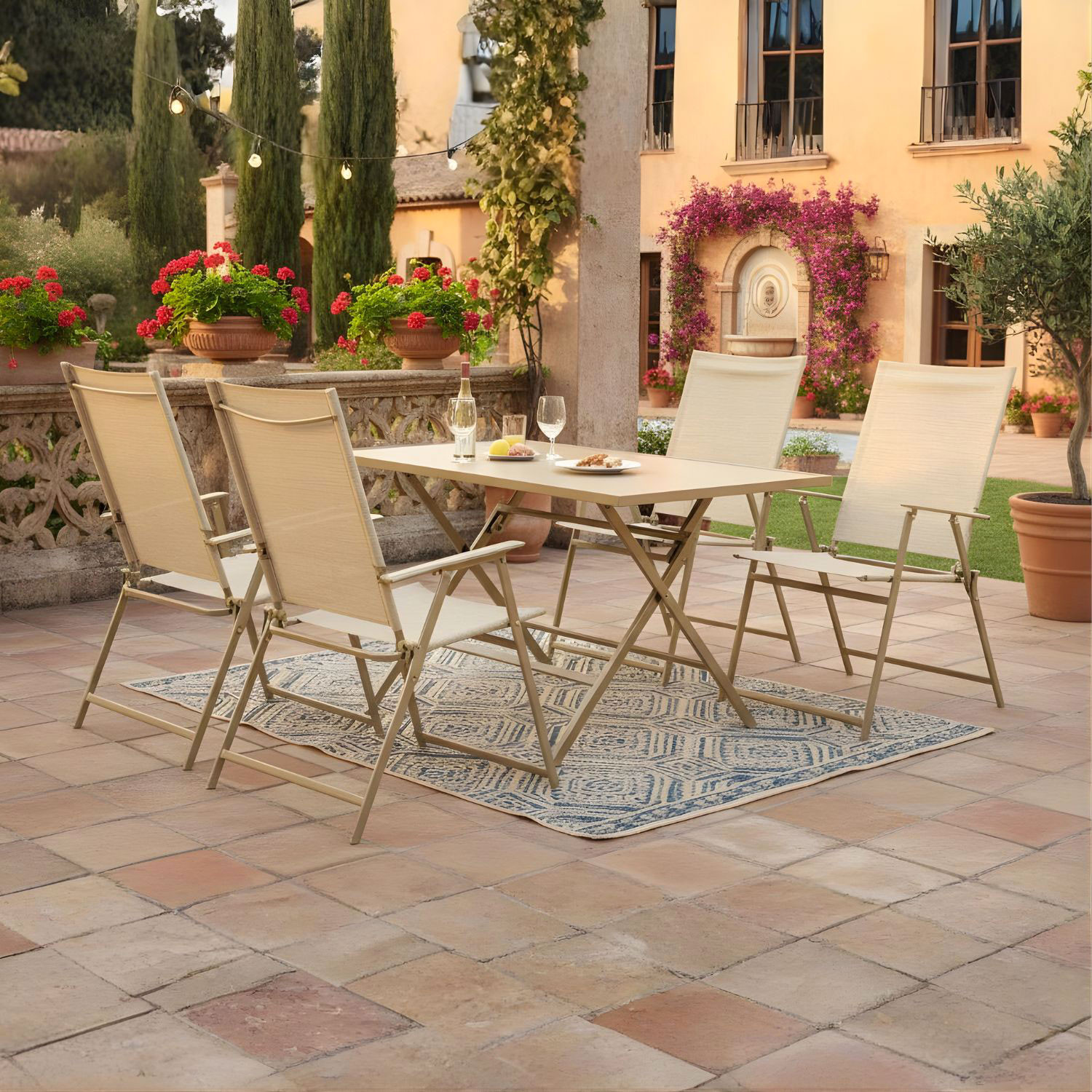 SET TAVOLO C/4 SEDIE PIEG.TEX.BEIGE