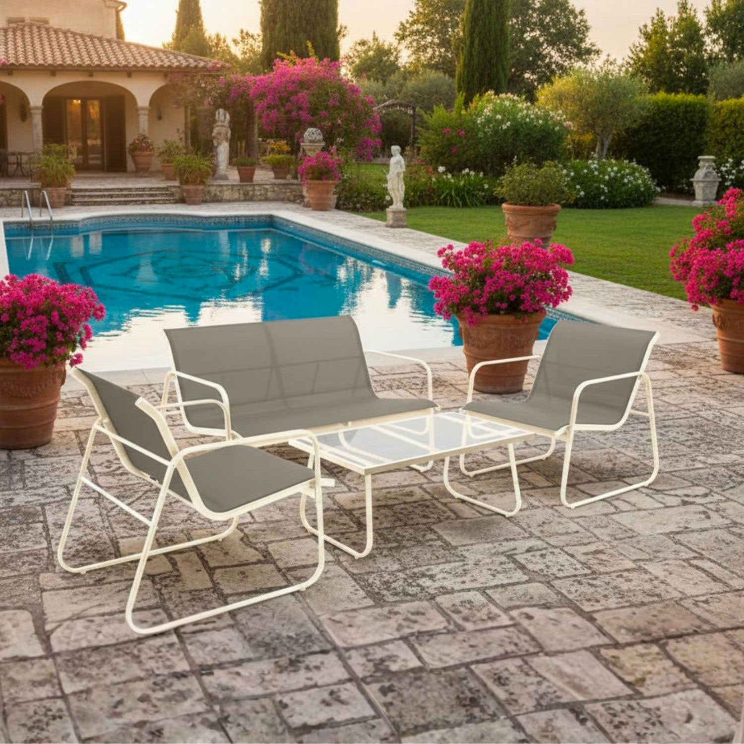 SALOTTO IN FERRO E TEXILENE GRIGIO CHIARO