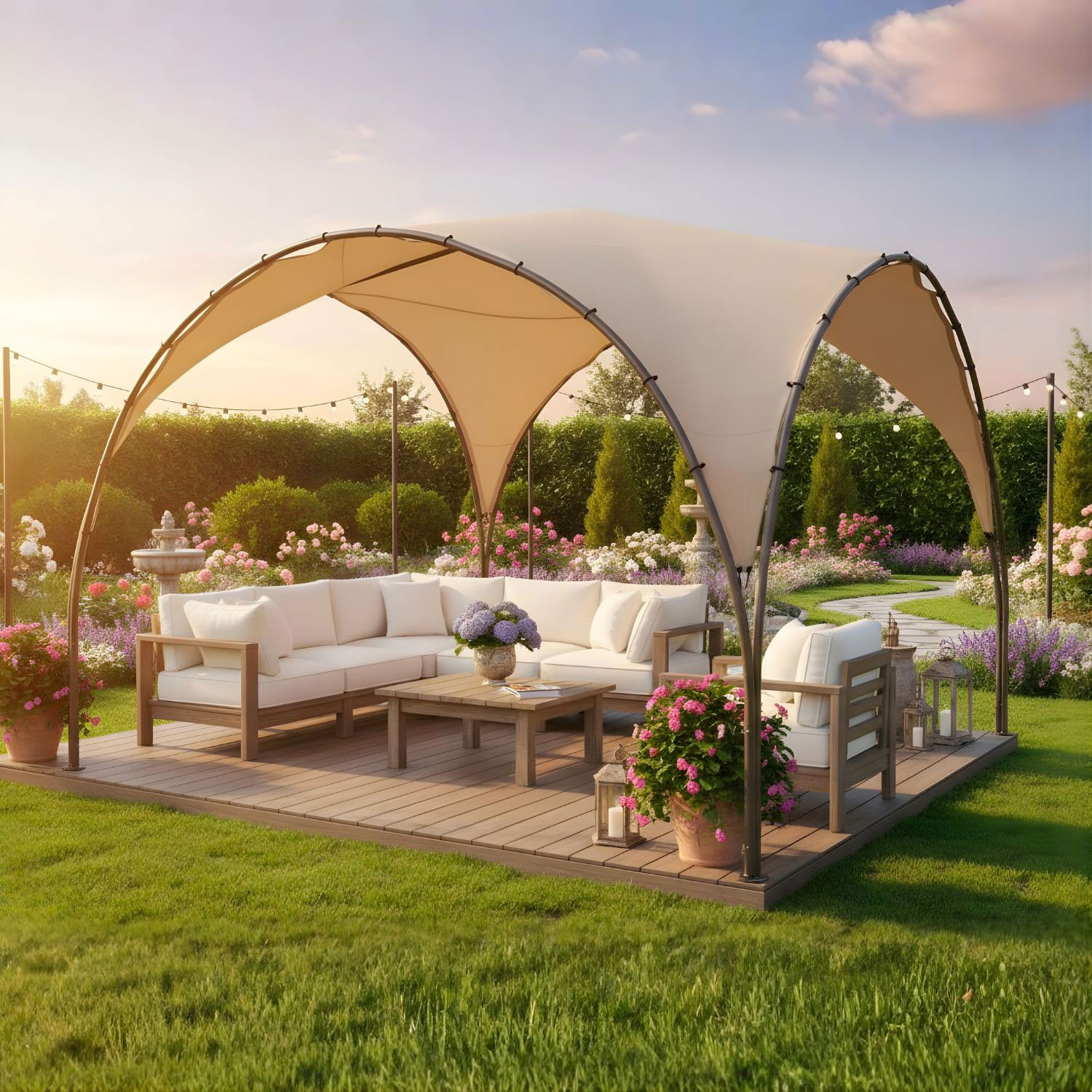 GAZEBO ARCO 3.8X3.8MT ECRU'TUBO MARRONE