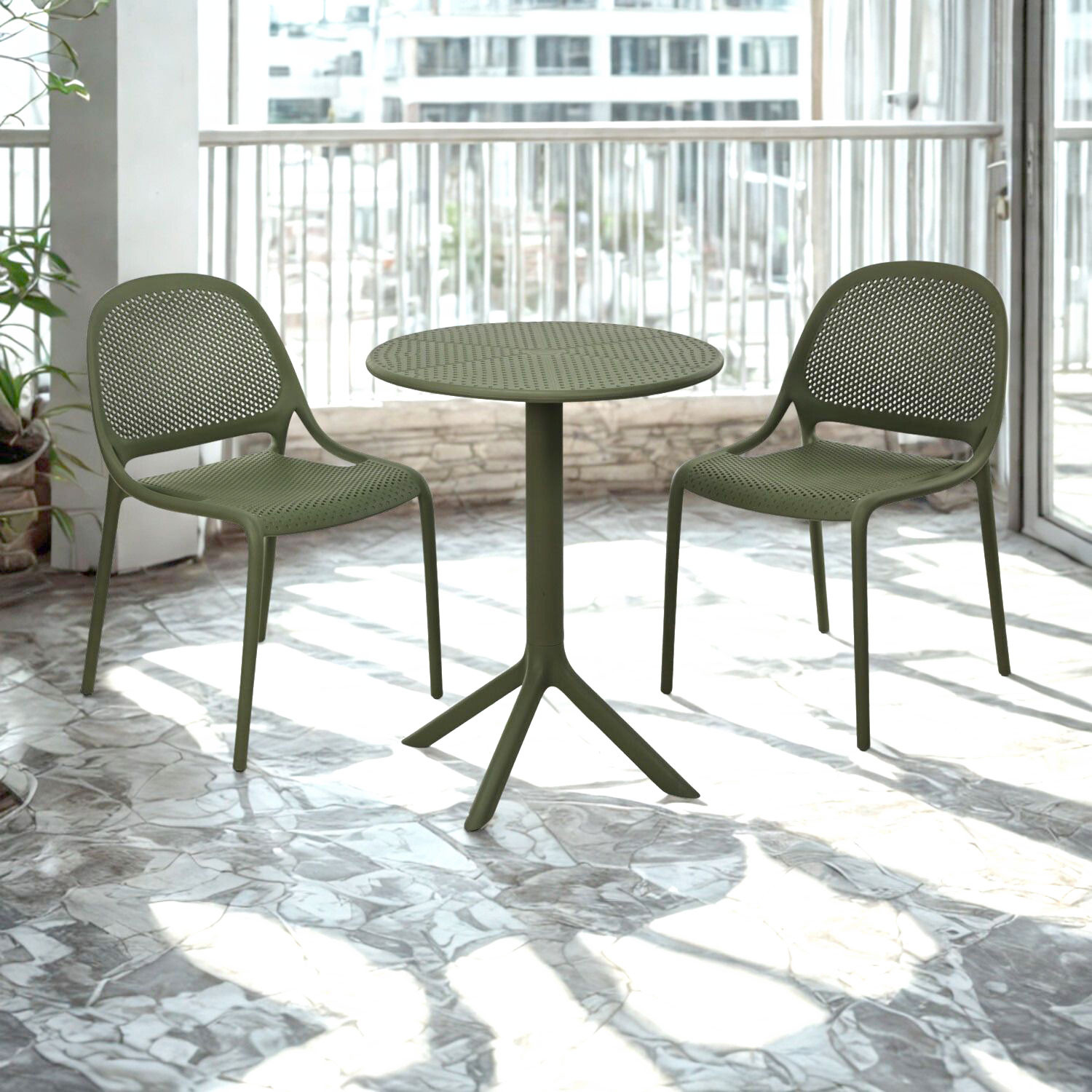 SET BISTRO TAVOLINO TONDO+2SEDIE VERDE