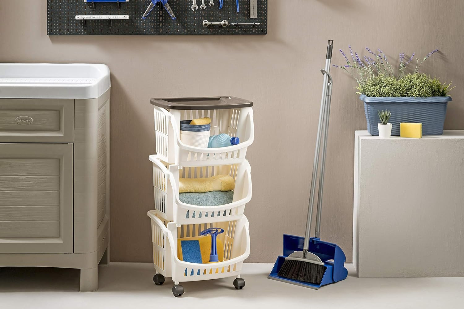 CARRELLO 3 CESTE CM.39.5X30X77H CON RUOTE TORTORA