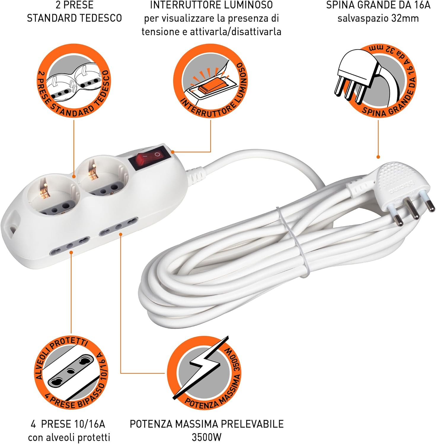 MULTIPRESA SLOT6 4+2 PRESE 16A BIANCA