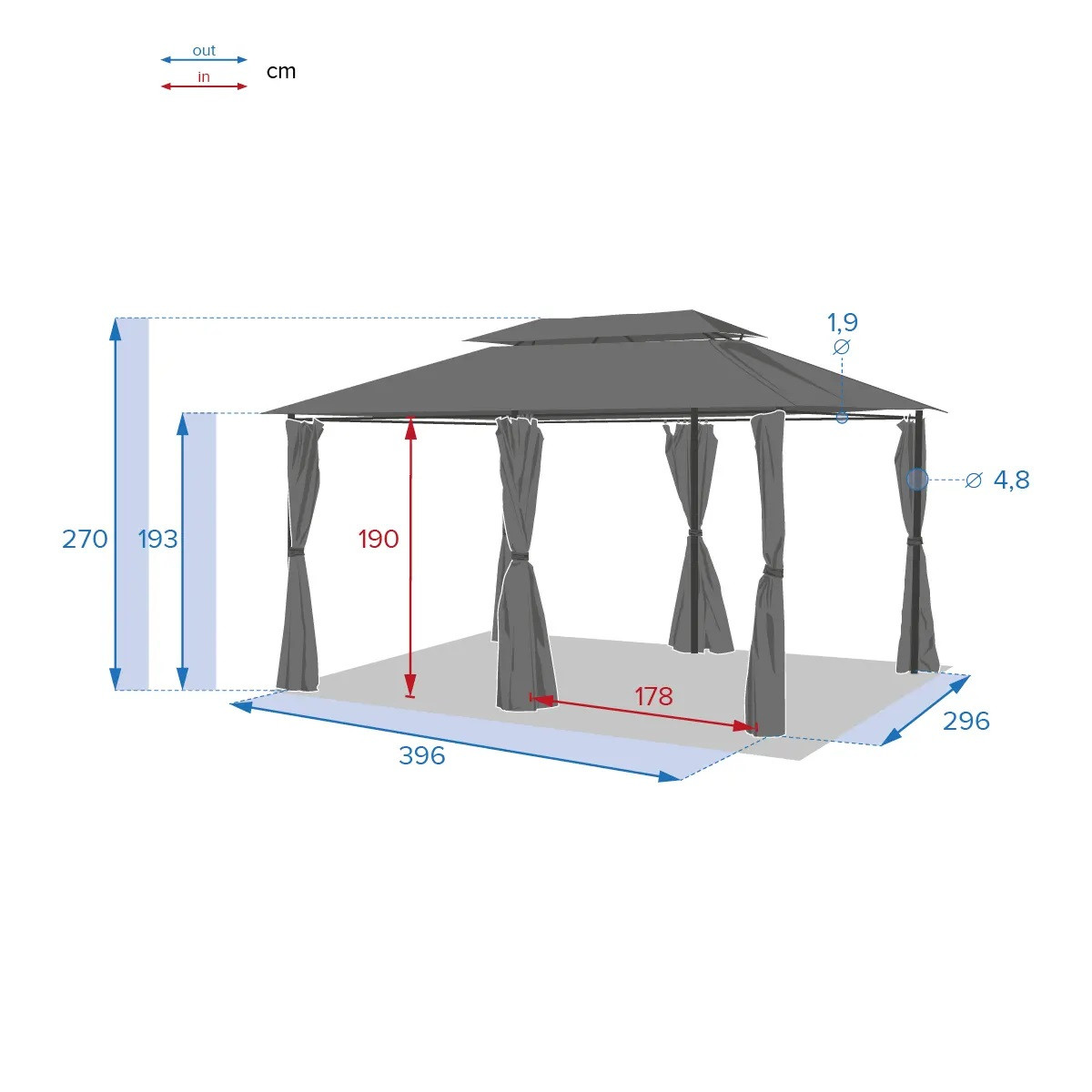 GAZEBO THIRA IN FERRO 4X3M ARDESIA CON TENDE LATER