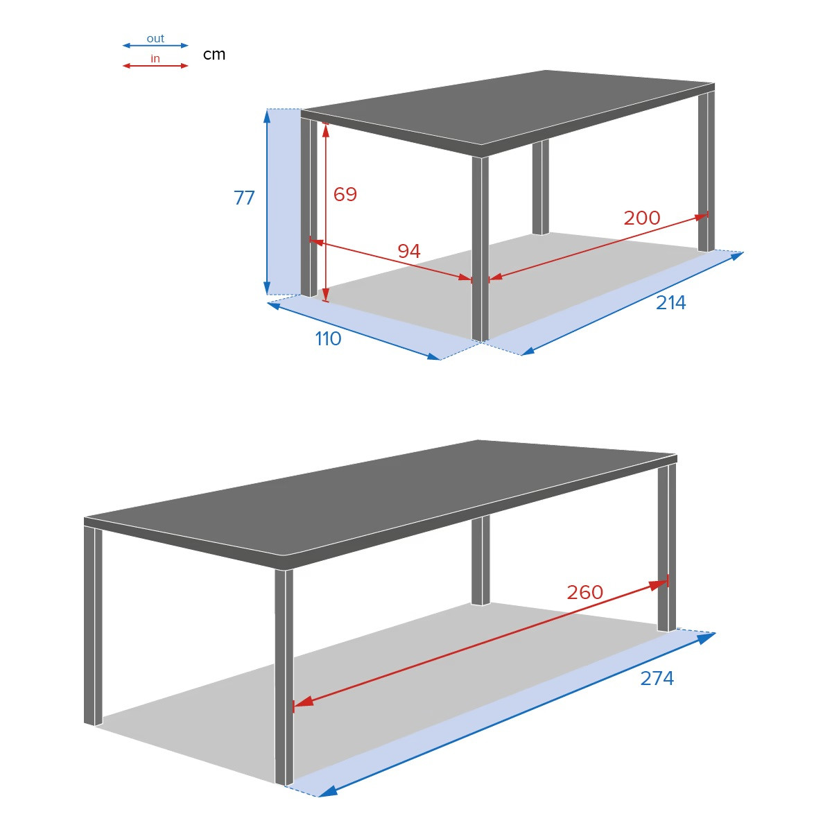 TAVOLO CM.214-274X110 CON 6 POLTRONE GRAFITE